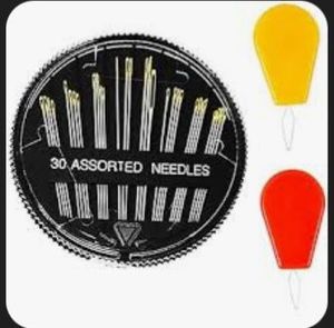 lot 65474 image: FACTORY SEALED - 30 Pack Sewing Needles for Hand Sewing Repair with 2 Threaders, 6 Sizes Assorted Large Eye Stitching Needles for Embroidery and Handsewing
