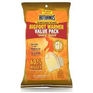 lot 56609 image: FACTORY SEALED - (Lot of 2 packs, 5 pair each pack) HotHands Adhesive Bigfoot Toe Warmers 5 Pairs per pack. Expiration date 022027