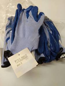lot 56614 image: FACTORY SEALED - (Lot of 12 pair) Five Rock Blue Latex Coated Work Gloves Size 8