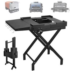 APPEARS NEW - BSARTE Grill Table Folding Stand fit Ninja Woodfire Outdoor OG700, OG800 and OG900 Series Grills with Side Table & Tissue Holder, Metal Stand Solid and Sturdy  - Retail: $135