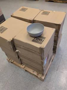 lot 6 image: FACTORY SEALED - Grey Plastic Bowls Pallet (12 boxes, 24 bowls per box)  - Retail $240