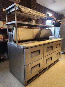 lot 17810 image: Commercial Stainless Steel Prep Station w Heat Lamps