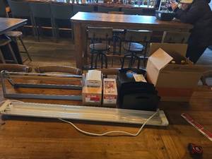 lot 18460 image: Assorted Lot of Restaurant Items W 2-in1 Sorter, Hard Bottom Bags, Red Twist Ties, and More