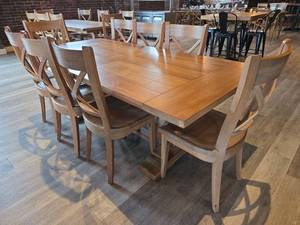 lot 19029 image: Farmhouse Style Dining Set with (8) X-Back Chairs