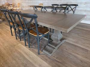 lot 19032 image: Wooden Dining Set with (6) Cross-Back Chairs