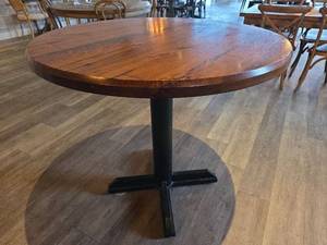 lot 19037 image: Round Solid Wood Table with Cross Base