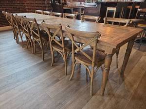 lot 19041 image: 12ft Harvester Table With (12) Cross Back Chairs