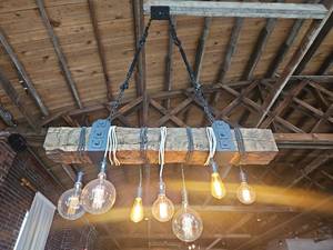 lot 19046 image: Rustic Wood Beam Edison Bulb Chandelier