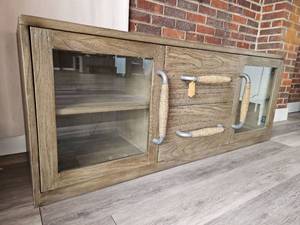 lot 19054 image: Industrial Display Shelf with Rope-Wrapped Handles