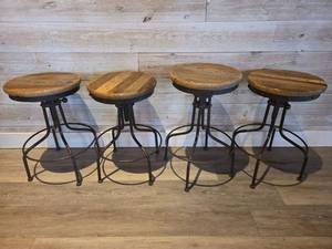 lot 19068 image: Industrial Adjustable Height Bar Stools - Set of 4
