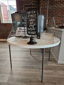 lot 19074 image: Restaurant Chalkboard Sign Stand Set and 4ft LIFETIME Table