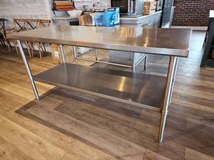 lot 19077 image: 2-Tier Stainless Steel Commercial Kitchen Work Table