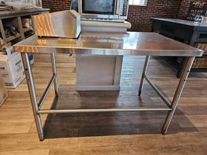 lot 19078 image: Commercial Stainless Steel Prep Table with Utensil Holder