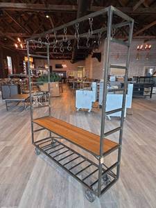 lot 19086 image: Industrial Steel Cart with Wood Shelf