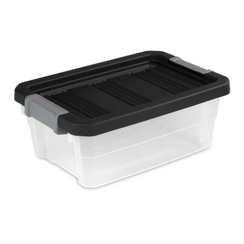 lot 11193 image: Pack of 2, 16qt Heavy Duty Latching Clear Storage Box - Brightroom Portable Plastic Bin, Universal Storage, Black,  (Missing Lids)