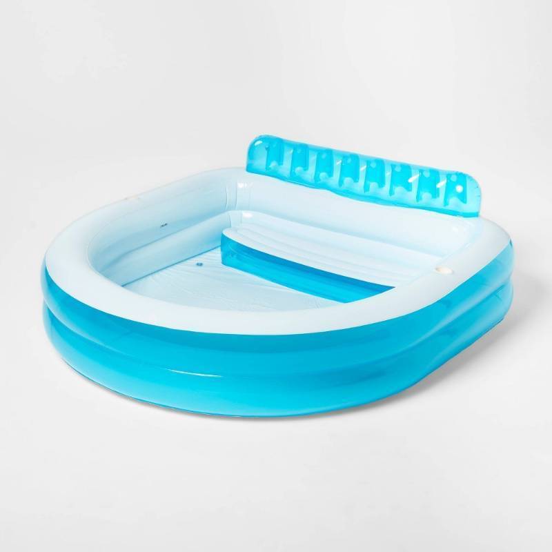 lot 4642 image: Family Pool with Bench 140 Gallon Oval Kiddie Pool - Sun Squad PVC Liner, Ages 6