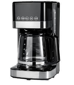 lot 11662 image: Amazon Basics Programmable 12 Cup Drip Coffee Maker, Coffee Machine with Glass Coffee Pot (1.9 Qt), Auto Shut-off, Touch Screen, Auto Pause, Removable Filter Basket, Black & Silver