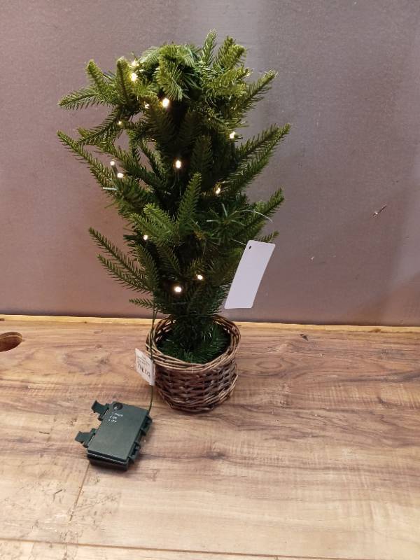lot 11674 image: Nearly Natural 24 Pre-Lit LED Artificial Christmas Tree in Decorative Basket White Lights - Retail $80