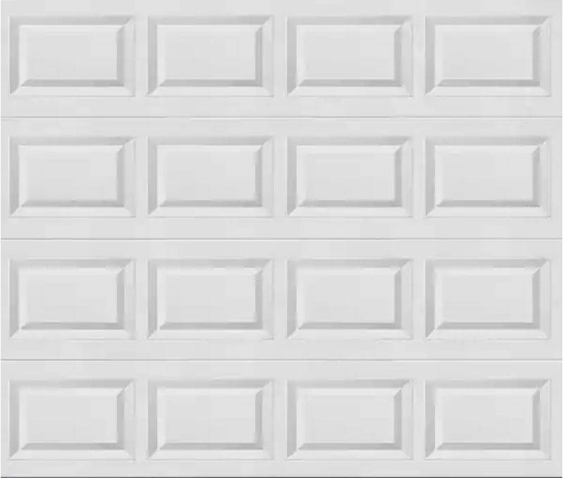 lot 8748 image: Classic Steel Short Panel 9 ft x 7 ft Non-Insulated White Garage Door without Windows - Retail $438