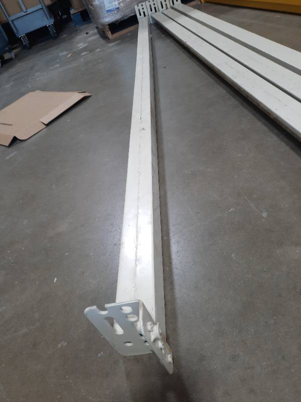 lot 8217 image: 4 Industrial Pallet Rack Beams 96 inch - White Steel Support Rails - REtail $200