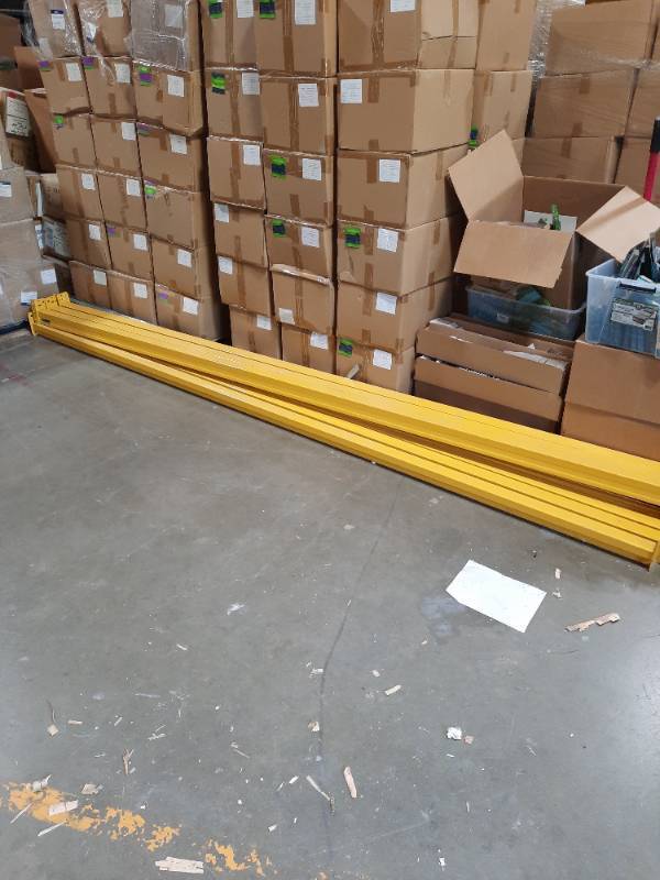 lot 8218 image: 7 Industrial Pallet Rack Beams 144 inch - Yellow Steel Support Rails - REtail $600