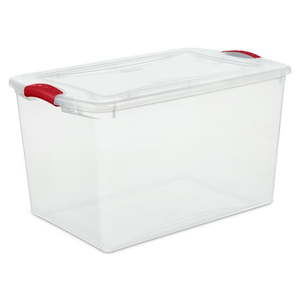 lot 14494 image: Sterilite 66 Qt.62 L Latch Box, Infra Red 5 Pack (See Details)