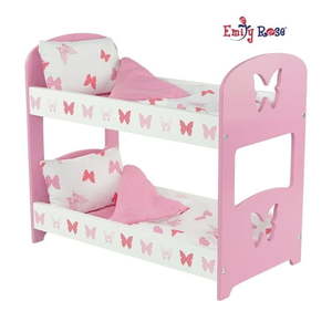 lot 14500 image: Emily Rose 18 inch Doll Bed  18-inch Doll Bunk Bed Furniture with Butterfly Details  Includes 2 Reversible Doll Bedding Sets  Fits 18 in.  American Girl and Similar Dolls