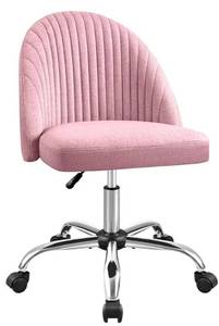 lot 14512 image: Furniwell Office Chair Armless Cute Desk Chair Modern Adjustable Swivel Vanity Task Computer Chair Home Office Desk Chairs with Wheels (Fabric, Pink) - Retail $54