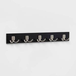lot 14515 image: Modern Octopus 5 Rail Nickel Hooks Black - Brightroom Wall Mounted Decorative Hook Rack, Coat Rack, 22.5 Length 2 Pack - Retail $56
