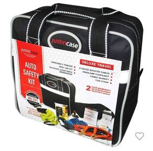 lot 14516 image: Deluxe Safety Kit Black - Justin Case Auto Emergency Preparedness with Jumper Cables & Camping Essentials
