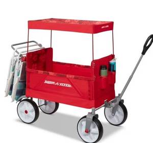 lot 16139 image: Radio Flyer, Beach & Boardwalk EZ Fold Wagon, Recycled Fabric, Red - Retail $100