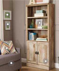 lot 16149 image: Better Homes & Gardens 71 Crossmill 5 Shelf Bookcase with Doors, Weathered Wood Finish - Retail $173
