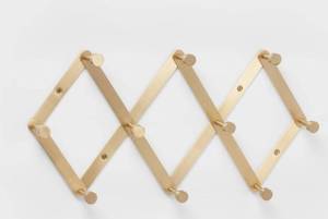 lot 16158 image: Accordian 10 Hooks Rail Gold - Brightroom Wall Mounted Decorative Hook Rack, Lacquered Aluminum, 15 Length