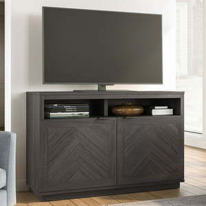 lot 21474 image: Better Homes & Gardens Herringbone TV Stand For TVs up to 55in.  Gray - Retail $121