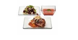lot 21481 image: Libbey Tempo Glass Dinnerware Set  Sleek Square Clear Glass Plates and Bowls Set of 12  Dishwasher Safe Glass Dishes Set for Dinners and Parties