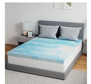 lot 21483 image: Novilla Memory Foam Mattress Topper Queen - 3 Inch Cooling Gel Infused Memory Foam  Slow-Rebound Pressure Relief  CertiPUR Certified  Comfort for Sleeper Sofa, RV, Camper, Dorm Room - Retail $63