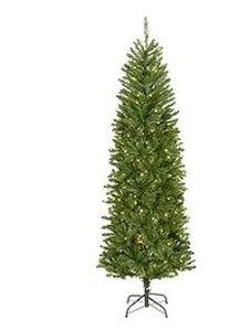 lot 21487 image: National Tree Company Artificial Pre-Lit Slim Christmas Tree  Green  Kingswood Fir  Clear Lights  6.5 Feet - Retail $62