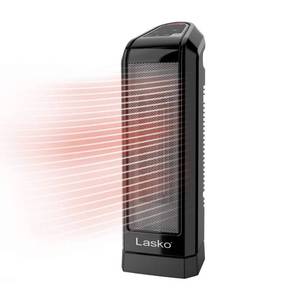 lot 21494 image: Lasko Ceramic Tower Space Heater 1500 Watt  Portable w Thermostat  Black - Retail $76