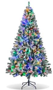 lot 21500 image: Furnibear 7.9ft Pre-Lit Flocked Christmas Tree, 1108 Tips with 350 Color Changing LED Lights (Damage to Cable) - Retail $119