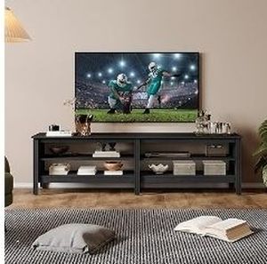 lot 21502 image: WAMPAT Modern TV Stand for 75 Inch TV, Entertainment Center for 55 60 65 70 inch TV Console Table with 4 Cubby Storage for Living Room Bedroom, Black - Retail $160