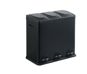 lot 21519 image: Step N Sort Kitchen Trash Can, 16 Gallon Stainless Steel 3 Compartment Recycle Step Lid Garbage Bin, Black