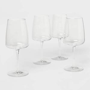 lot 21536 image: 4pk 18.3 fl oz Simsbury Red Wine Glasses - Threshold Traditional Clear Glass, Dishwasher-Safe, BPA & Lead-Free, Set of 4 (Missing ONE)