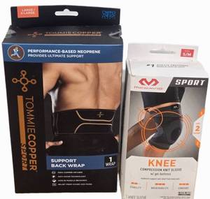 lot 23121 image: Tommie Copper Back Wrap Size XL and McDavid Knee Support Bundle Size SM
