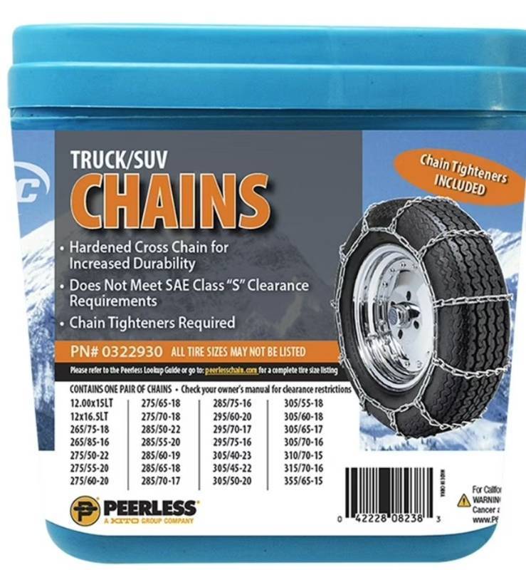 lot 6979 image: Peerless Chain 0322930 Truck Tire Chain with Rubber Tighteners, 1 Pair, Winter Tire Chains - Retail $140