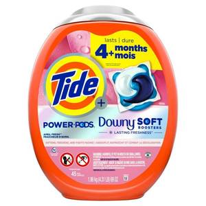 lot 1338 image: Tide Power PODS Laundry Detergent Pacs with Downy Soft Boosters  April Fresh Scent  45 Count
