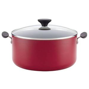 lot 14656 image: Farberware Reliance 10qt Aluminum Nonstick Wide Stock Pot Red Large Cooking Pot, Glass Lid, Dishwasher & Oven Safe