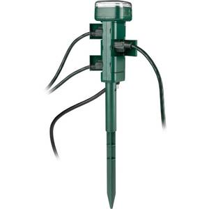 lot 14690 image: GE Outdoor Digital Stake Timer 6 Grounded Outlet Dusk to Dawn Photocell OnOff 2 Setting 18 Cord Green Plastic