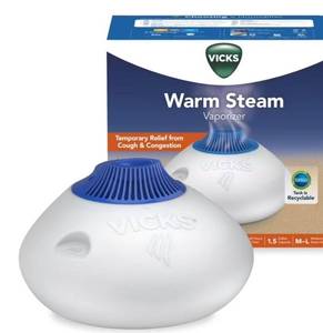 lot 16201 image: Vicks Warm Steam Vaporizer Humidifier with Night Light, 1.5 Gal, 600 Sq. Ft, White, V150SGNLUPCV2