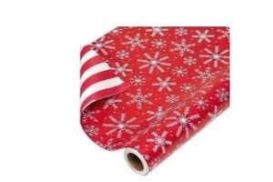 lot 21678 image: American Greetings 175 Sq. Ft. Red Christmas Wrapping Paper, Candy Cane Stripes and Snowflakes (1 Jumbo Roll 30 in. X 70 Ft.