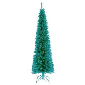 lot 21710 image: 6ft National Christmas Tree Company Turquoise Tinsel Artificial Pencil Christmas Tree - Retail $56